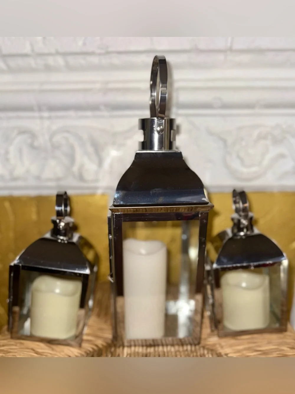 Polished Silver Glass Lantern with White LED Candle - Home Accents